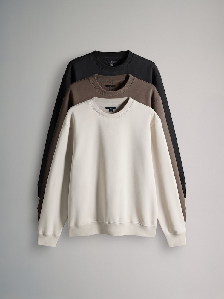 The Set Black/Brown 3 Pack 3 Pack Crew Neck Sweat Tops - Image 1 of 6 The Set Black/Brown 3 Pack 3 Pack Crew Neck Sweat Tops - Image 1 of 6