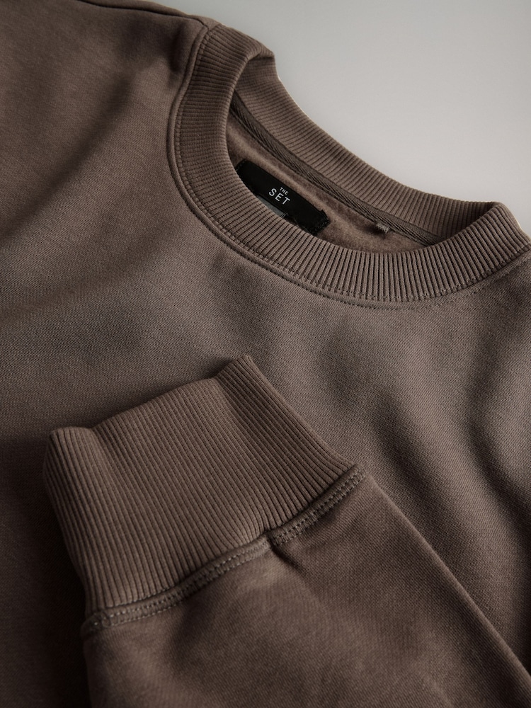 The Set Black/Brown 3 Pack 3 Pack Crew Neck Sweat Tops - Image 6 of 6 The Set Black/Brown 3 Pack 3 Pack Crew Neck Sweat Tops - Image 6 of 6