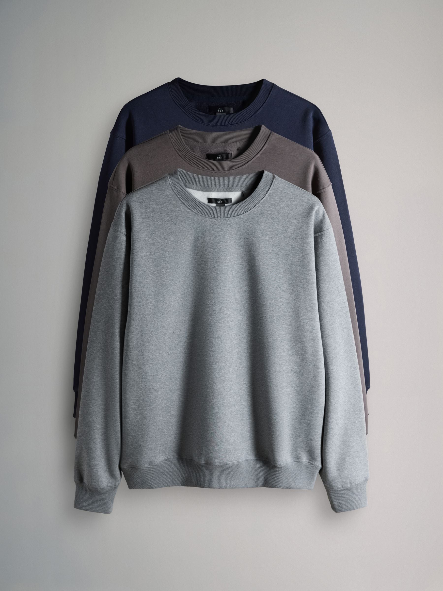 Buy The Set 3 Pack Crew Neck Relaxed Fit Sweatshirts Blue/Grey