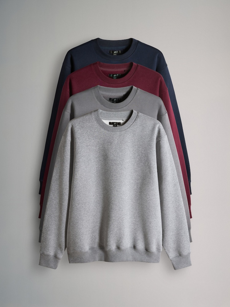 The Set Black/Burgundy 4 Pack Crew Neck Relaxed Fit Sweat Top - Image 1 of 7 The Set Black/Burgundy 4 Pack Crew Neck Relaxed Fit Sweat Top - Image 1 of 7