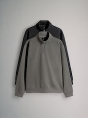 The Set Black/Grey 2 Pack Zip Neck Sweat Tops - Image 1 of 5