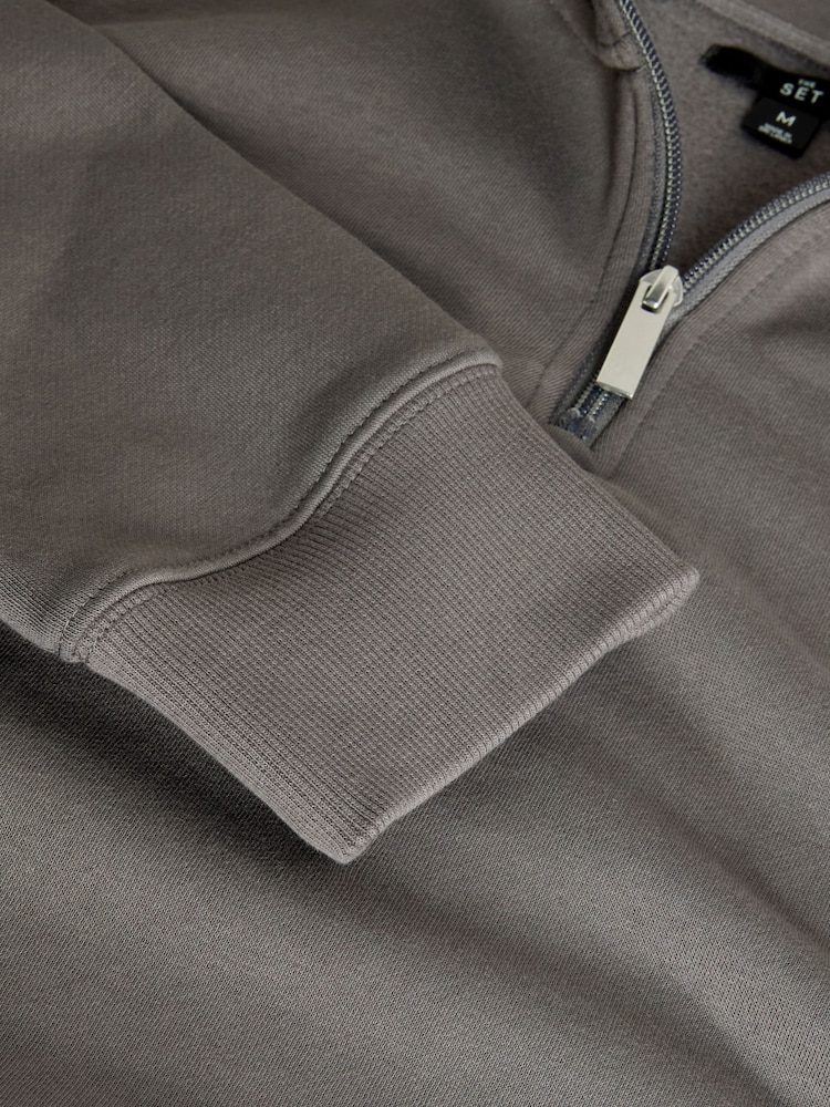 The Set Black/Grey 2 Pack Zip Neck Sweat Tops - Image 5 of 5 The Set Black/Grey 2 Pack Zip Neck Sweat Tops - Image 5 of 5