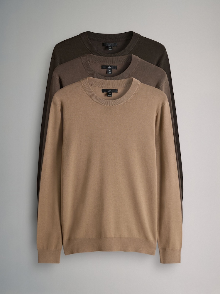 The Set Multi 3 Pack Long Sleeve Knitted Crew Jumpers - Image 2 of 12 The Set Multi 3 Pack Long Sleeve Knitted Crew Jumpers - Image 2 of 12