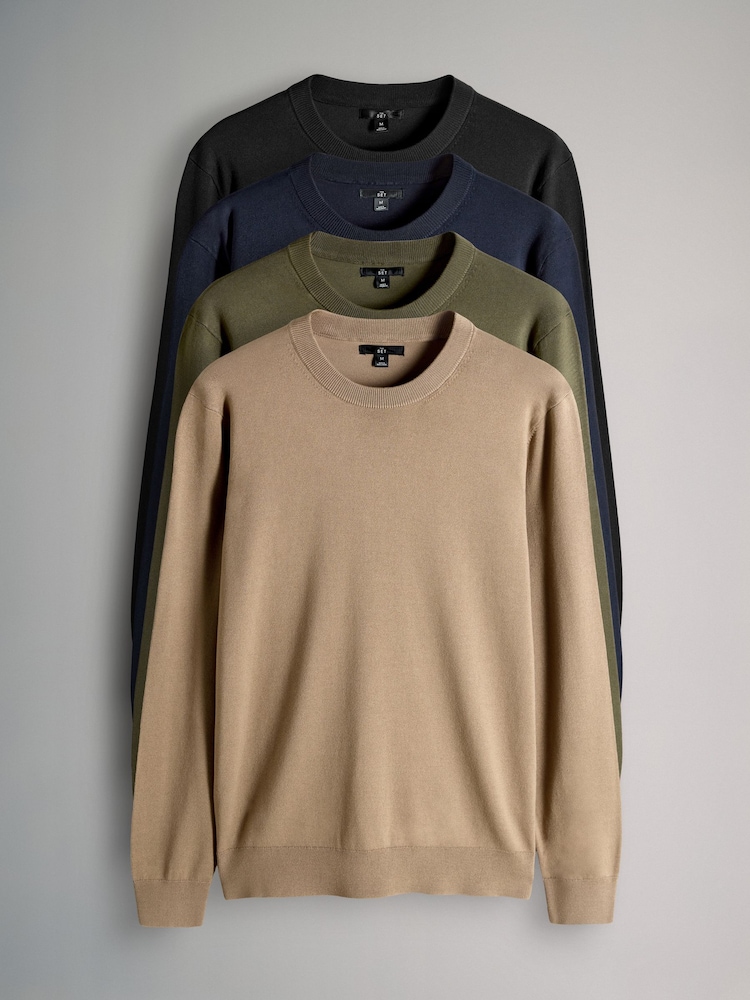 The Set Multi 4 Pack Long Sleeve Knitted Crew Jumpers - Image 2 of 12 The Set Multi 4 Pack Long Sleeve Knitted Crew Jumpers - Image 2 of 12