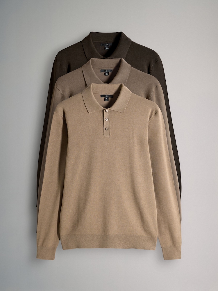 The Set Multi 3 Pack Long Sleeve Knitted Polo Jumpers - Image 2 of 14