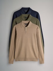 The Set Multicolour 3 Pack Long Sleeve Knitted Polo Jumpers - Image 2 of 11