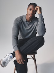 The Set Black / Dark Charcoal / Taupe marl 3 Pack Long Sleeve Knitted Polo Jumpers - Image 1 of 13