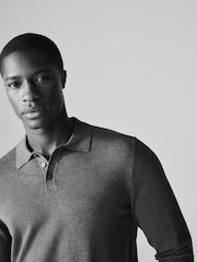 The Set Black / Dark Charcoal / Taupe marl 3 Pack Long Sleeve Knitted Polo Jumpers - Image 2 of 13