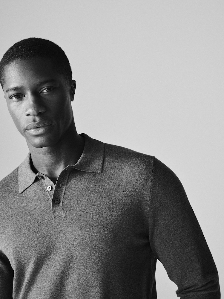 The Set Black / Dark Charcoal / Taupe marl 3 Pack Long Sleeve Knitted Polo Jumpers - Image 2 of 13 The Set Black / Dark Charcoal / Taupe marl 3 Pack Long Sleeve Knitted Polo Jumpers - Image 2 of 13
