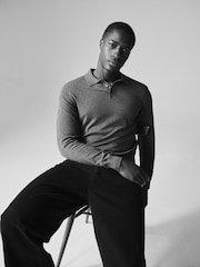 The Set Black / Dark Charcoal / Taupe marl 3 Pack Long Sleeve Knitted Polo Jumpers - Image 3 of 13
