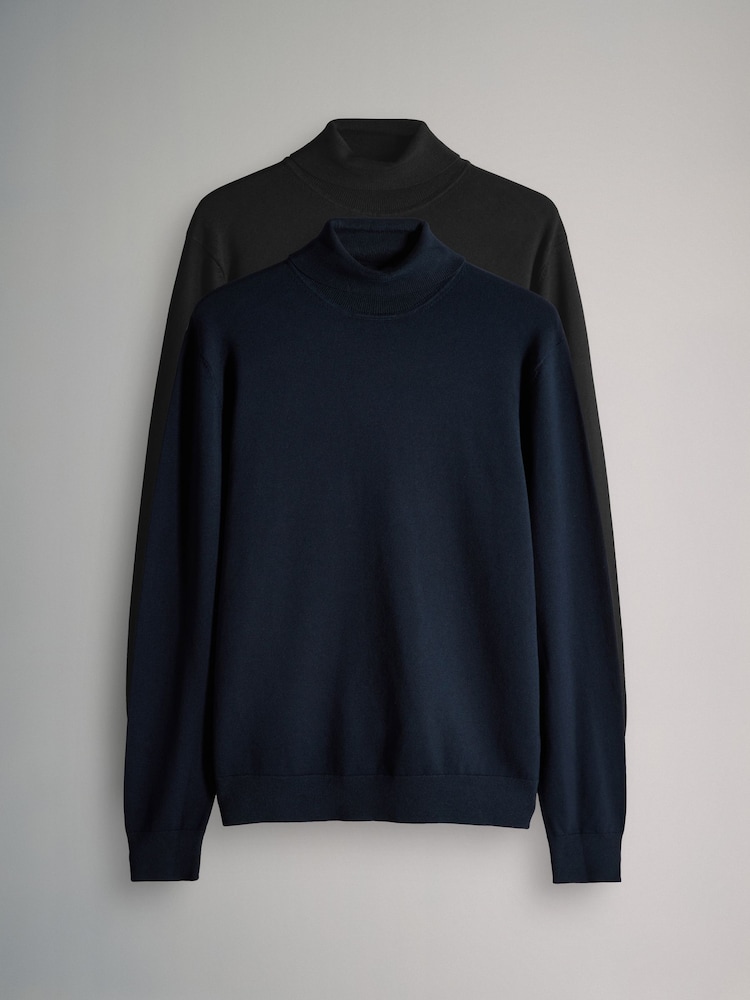 The Set Black/Navy 2 Pack Long Sleeve Roll Neck Jumper - Image 1 of 11 The Set Black/Navy 2 Pack Long Sleeve Roll Neck Jumper - Image 1 of 11