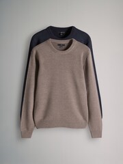 The Set Brown/Navy 2 Pack Crew Neck Jumpers with Wool - Image 2 of 16