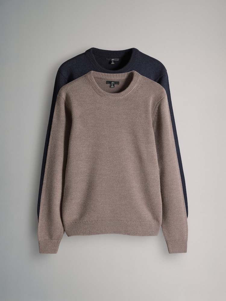 The Set Brown/Navy 2 Pack Crew Neck Jumpers with Wool - Image 2 of 16