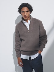 The Set Brown/Navy Blue 2 Pack Quarter Zip Neck Jumpers with Wool - Image 1 of 9