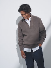 The Set Brown/Navy Blue 2 Pack Quarter Zip Neck Jumpers with Wool - Image 4 of 9