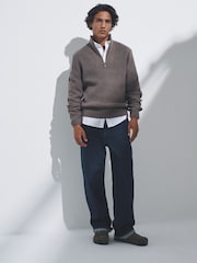 The Set Brown/Navy Blue 2 Pack Quarter Zip Neck Jumpers with Wool - Image 5 of 9