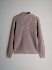 The Set Brown/Navy Blue 2 Pack Quarter Zip Neck Jumpers with Wool - Image 6 of 9
