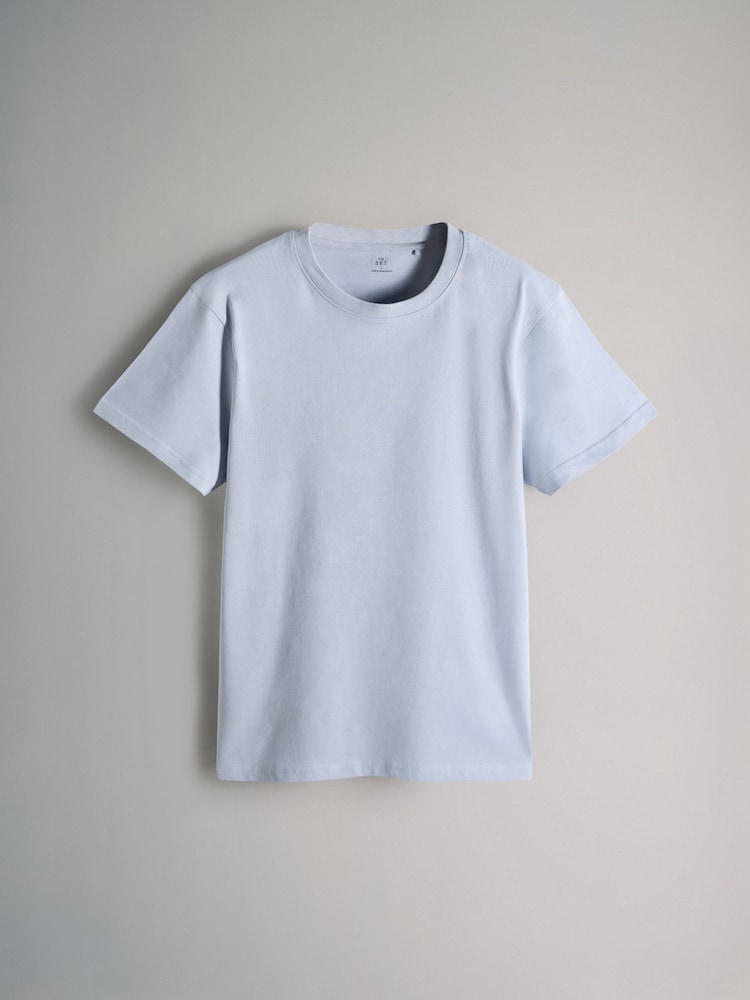 The Set Navy/Neutral/White/Powder Blue Regular Short Sleeve T-Shirts 4 Pack - Image 2 of 7