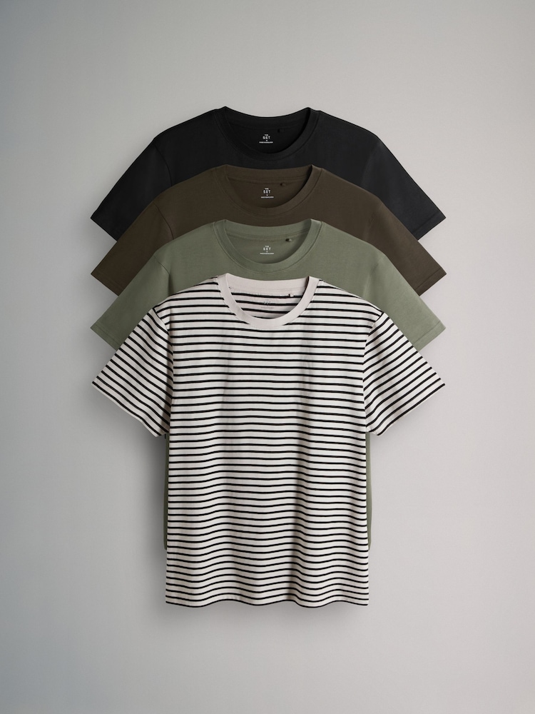 The Set Black / Dark Khaki / Light Green / Stripe 4 Pack Regular Short Sleeve T-Shirts - Image 2 of 20 The Set Black / Dark Khaki / Light Green / Stripe 4 Pack Regular Short Sleeve T-Shirts - Image 2 of 20