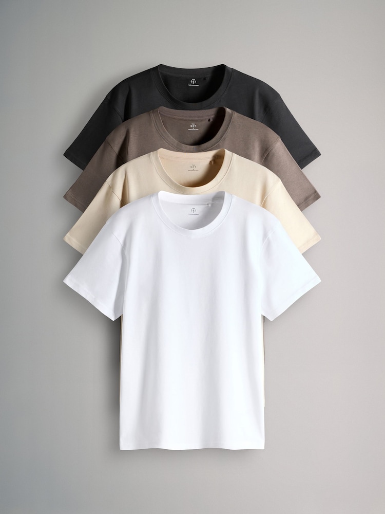 The Set Black/Taupe Brown/White/Warm Stone Regular Short Sleeve T-Shirts 4 Pack - Image 1 of 7 The Set Black/Taupe Brown/White/Warm Stone Regular Short Sleeve T-Shirts 4 Pack - Image 1 of 7