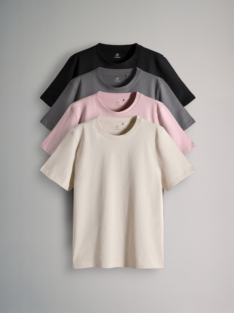 The Set Black/Charcoal/Pink/Light Stone Regular Short Sleeve T-Shirts 4 Pack - Image 1 of 7 The Set Black/Charcoal/Pink/Light Stone Regular Short Sleeve T-Shirts 4 Pack - Image 1 of 7