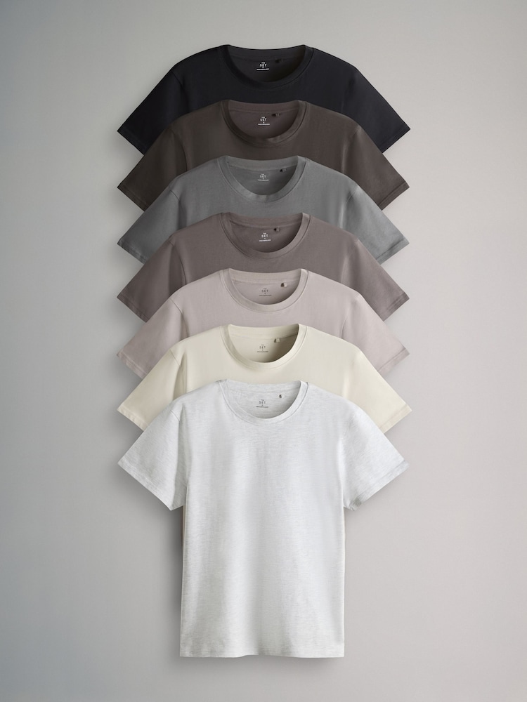 Black/Charcoal/Grey Marl/Chocolate Brown - The Set 7 Pack Regular Short Sleeve T-Shirts - Imagen 1 de 10 Black/Charcoal/Grey Marl/Chocolate Brown - The Set 7 Pack Regular Short Sleeve T-Shirts - Imagen 1 de 10