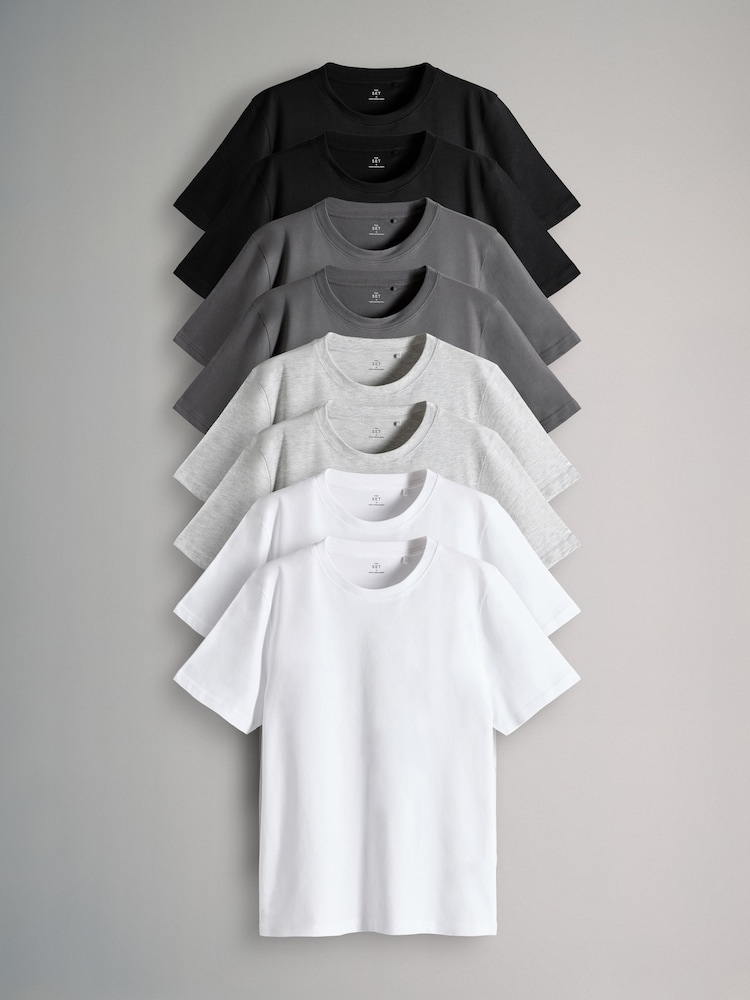 The Set Black/Charcoal/Grey Marl/White Regular Short Sleeve T-Shirts 8 Pack - Image 1 of 11