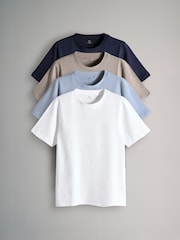 The Set Navy/Chocolate Brown/Stone/Powder Blue 4 Pack Slim Short Sleeve T-Shirts - Image 1 of 7