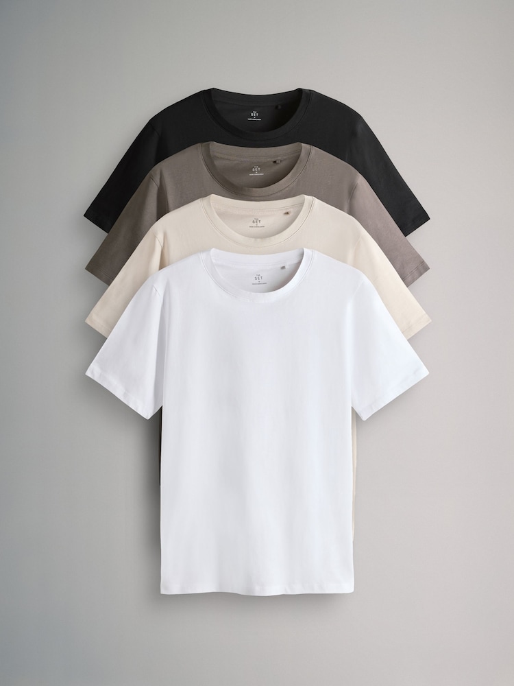 The Set Black/Taupe Brown/White/Warm Stone 4 Pack Slim Short Sleeve T-Shirts - Image 2 of 16 The Set Black/Taupe Brown/White/Warm Stone 4 Pack Slim Short Sleeve T-Shirts - Image 2 of 16