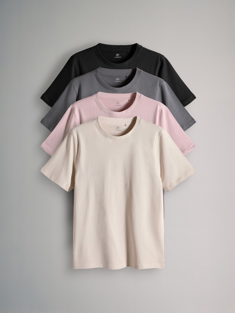 Black/Charcoal/Pink/Light Stone - The Set 4 Pack Slim Short Sleeve T-Shirts - Imagen 1 de 7