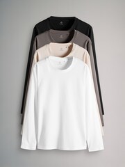 The Set Black/Taupe Brown/Warm Stone/White Regular Long Sleeve T-Shirts 4 Pack - Image 1 of 7