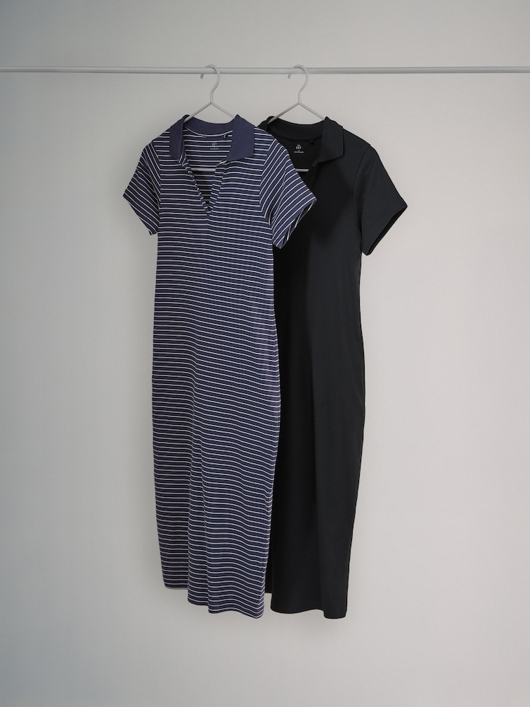 The Set 2 Pack Ribbed Collared Midi Dress - Bild 1 von 4