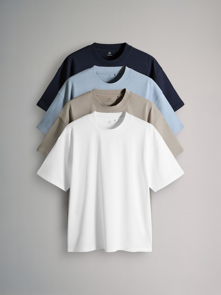 The Set Navy/Blue/Brown/White Oversized Fit 4 Pack Short Sleeve Cotton T-Shirts - Image 2 of 13 The Set Navy/Blue/Brown/White Oversized Fit 4 Pack Short Sleeve Cotton T-Shirts - Image 2 of 13