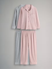 The Set Pink/Grey Button Through Long Sleeve Pyjamas - Image 1 of 7