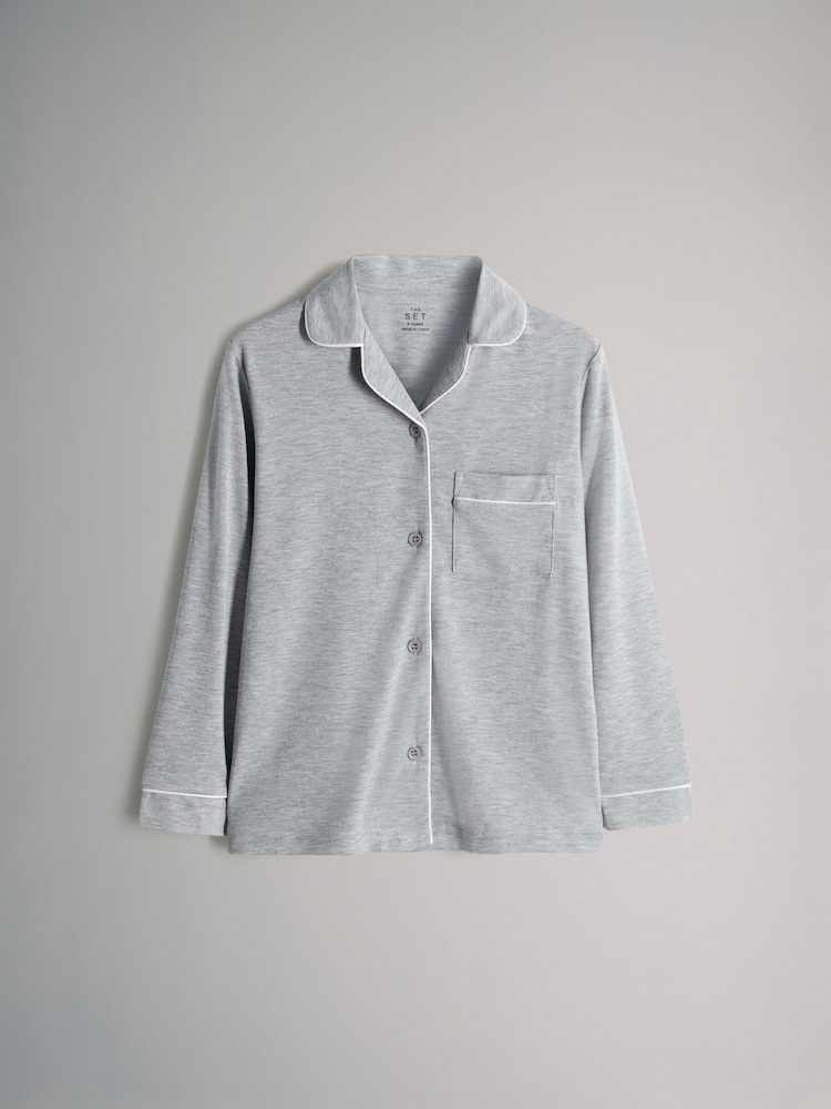 The Set Pink/Grey Button Through Long Sleeve Pyjamas - Image 2 of 7