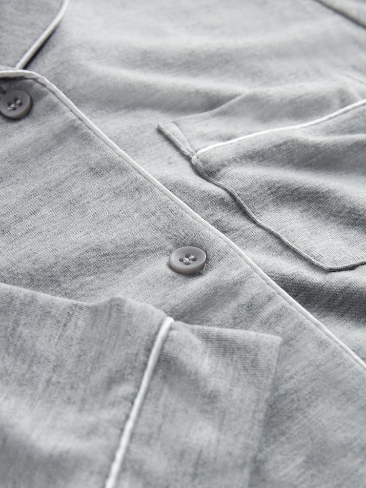 The Set Pink/Grey Button Through Long Sleeve Pyjamas - Image 7 of 7