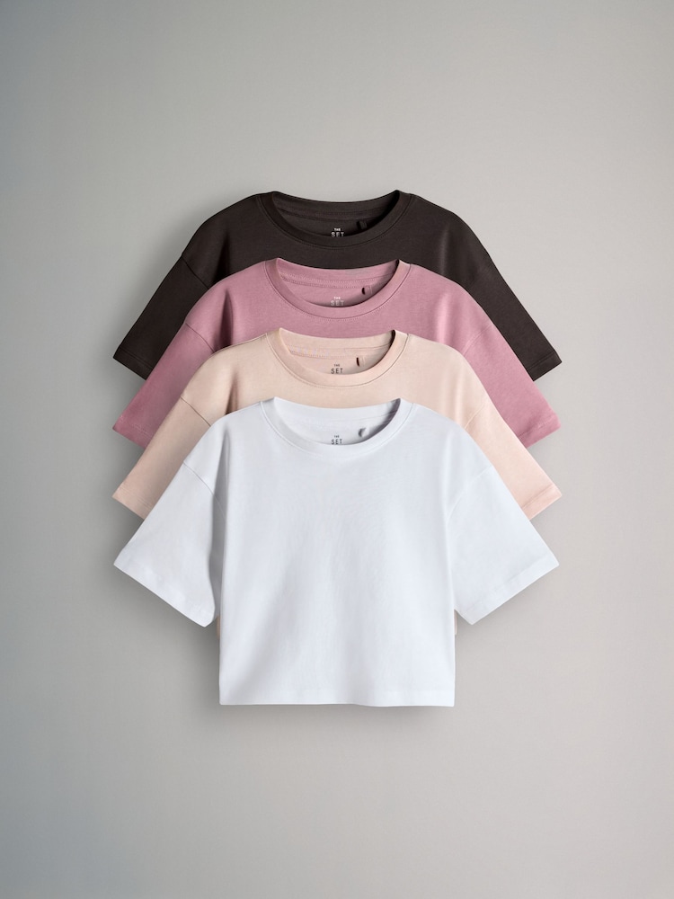 The Set Multi 4 Pack Short Sleeve Skater T-Shirts - Image 1 of 7 The Set Multi 4 Pack Short Sleeve Skater T-Shirts - Image 1 of 7