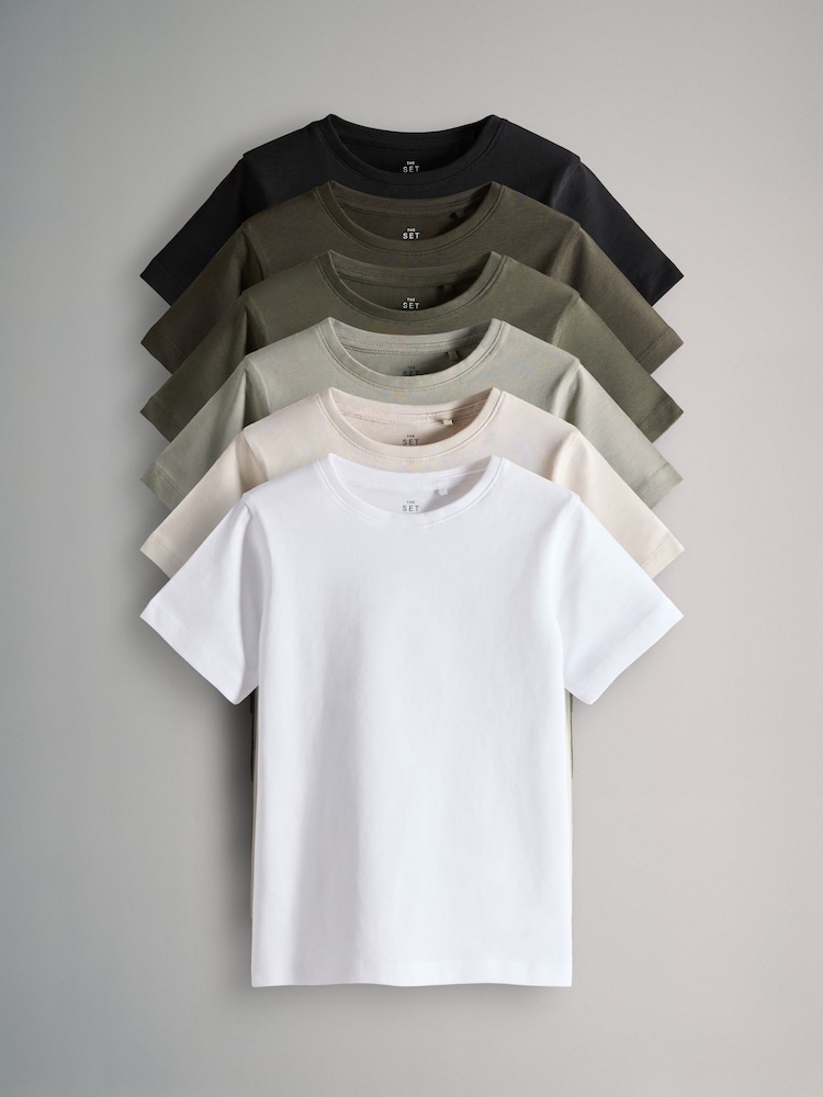 The Set Black/Dark Khaki/Khaki/Light Khaki/Stone Regular Short Sleeve T-Shirts 6 Pack - Image 2 of 13 The Set Black/Dark Khaki/Khaki/Light Khaki/Stone Regular Short Sleeve T-Shirts 6 Pack - Image 2 of 13