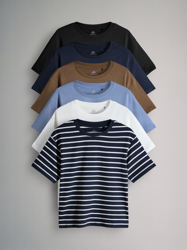 The Set Blue/Brown 6 Pack Short Sleeve Boxy T Shirt - Image 2 of 18 The Set Blue/Brown 6 Pack Short Sleeve Boxy T Shirt - Image 2 of 18