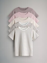 The Set Leopard/Taupe/Light Pink/Stripe/Warm Stone 5 Pack Short Sleeve Skater T-Shirts - Image 2 of 13
