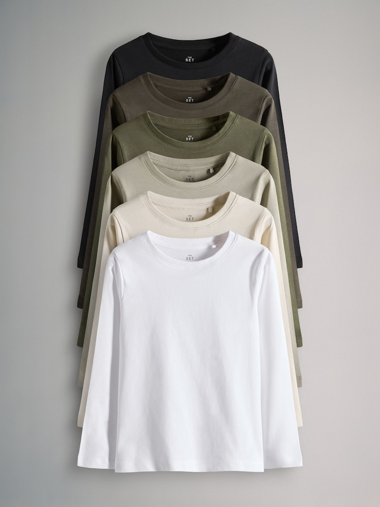 Black/Dark Khaki/Khaki/Light Khaki/Stone - The Set 6 Pack Regular Long Sleeve T-Shirts - Imagen 2 de 13