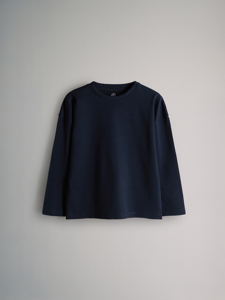 The Set Navy/Dark Green/Dark Red/White 4 Pack Relaxed Long Sleeve T-Shirts - Image 2 of 7