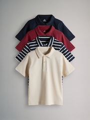 The Set Navy/Stripe/Dark Red/Stone 4 Pack Stripe Short Sleeve Jersey Polo Shirts - Image 2 of 12