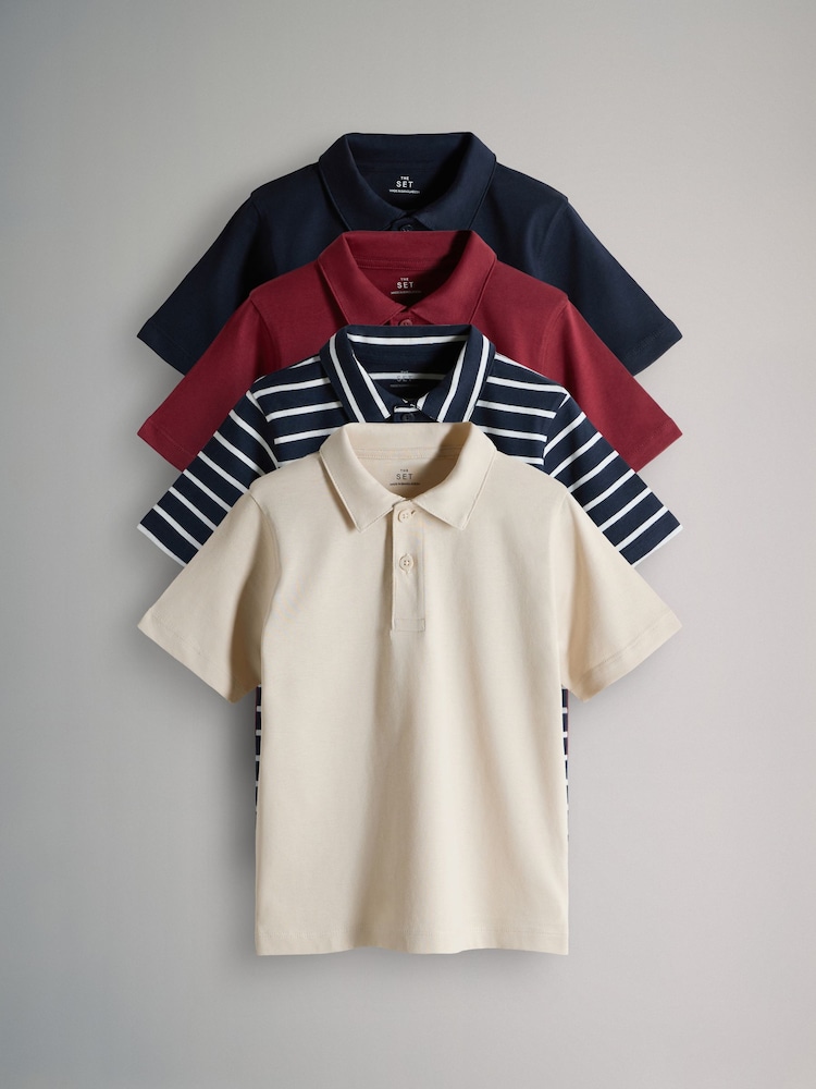 The Set Navy/Stripe/Dark Red/Stone 4 Pack Stripe Short Sleeve Jersey Polo Shirts - Image 2 of 12