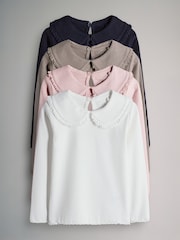 The Set Navy/Taupe/Light Pink/Cream 3 Pack Long Sleeve Collar Ribbed Tops - Image 1 of 7