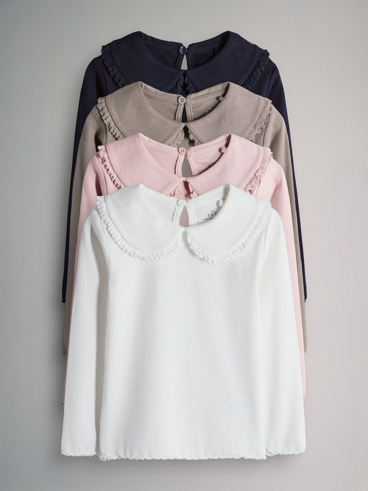 The Set Navy/Taupe/Light Pink/Cream 3 Pack Long Sleeve Collar Ribbed Tops - Image 1 of 7 The Set Navy/Taupe/Light Pink/Cream 3 Pack Long Sleeve Collar Ribbed Tops - Image 1 of 7
