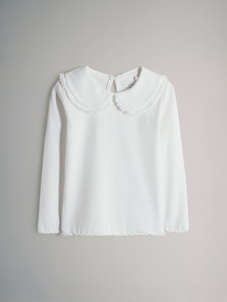 The Set Navy/Taupe/Light Pink/Cream 3 Pack Long Sleeve Collar Ribbed Tops - Image 2 of 7