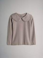 The Set Navy/Taupe/Light Pink/Cream 3 Pack Long Sleeve Collar Ribbed Tops - Image 3 of 7