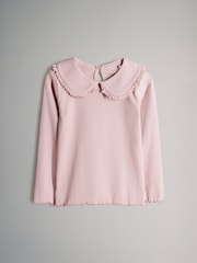 The Set Navy/Taupe/Light Pink/Cream 3 Pack Long Sleeve Collar Ribbed Tops - Image 4 of 7