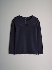 The Set Navy/Taupe/Light Pink/Cream 3 Pack Long Sleeve Collar Ribbed Tops - Image 5 of 7